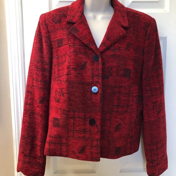 Vintage Coldwater Creek Women's Red Tapestry Jacket Suit Coat Shoulder Pads - Picture 2 of 10